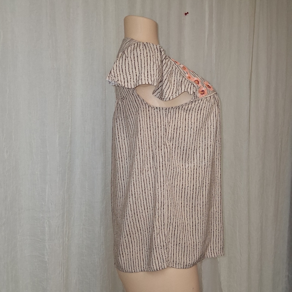 Tribal Women's Blouse Bohemian Chic with Pink Floral Embroidery Size M - Picture 6 of 14